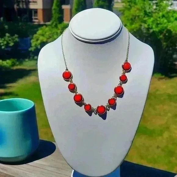 Liz Claiborne Vintage gold tone orange stones necklace - Picture 3 of 17